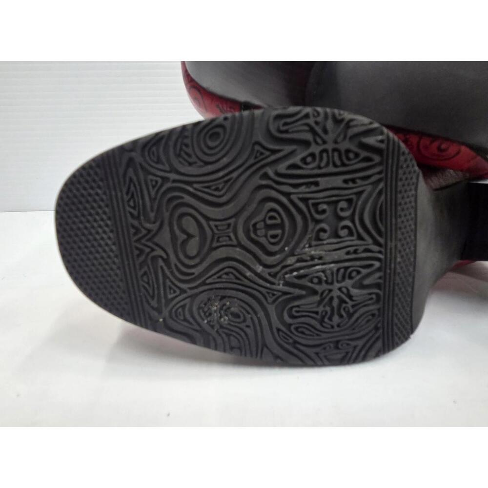 Red Paisley Heel Shoes Womens Size 39 US 8 Lace Up Leather Print Vintage Style - Picture 9 of 13